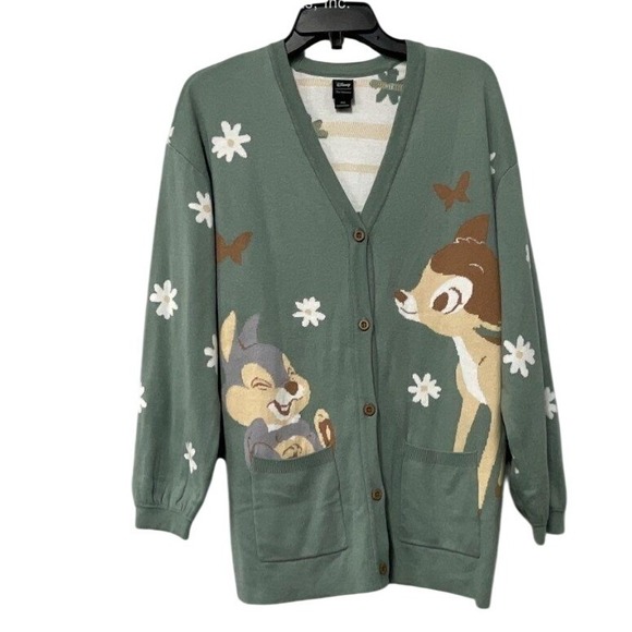 Disney Our Universe Sweaters - Disney Our Universe Bambi Thumper Green Daisy Cardigan Sweater Womens MD